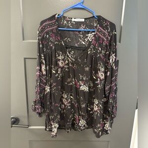 Maurices Black and Purple Floral Blouse
